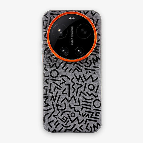 Case Core Paracas Armor Xiaomi 17 Ultra en Gris: funda con diseño garabato y aro metálico naranja en la cámara