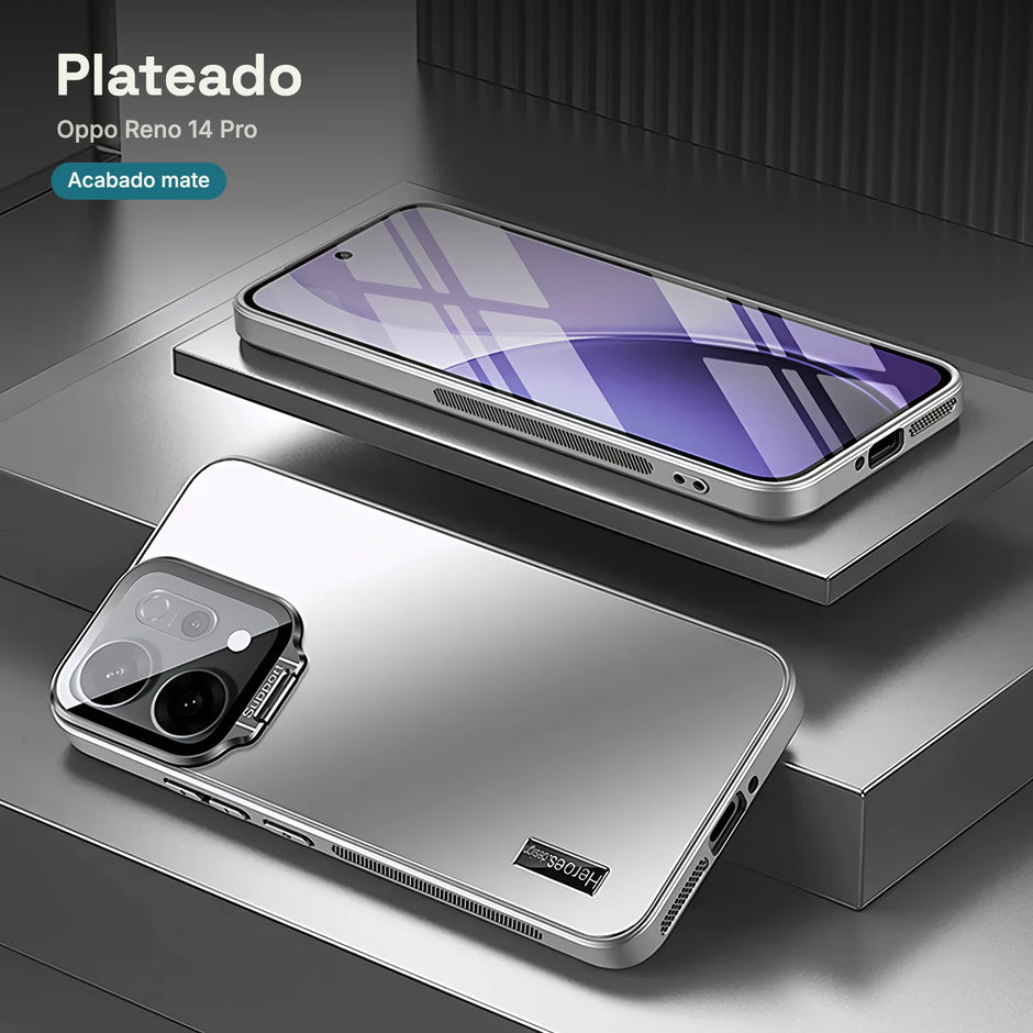 Case CamShield Natural Matte Oppo Reno 14 Pro Plateado: acabado mate natural y marco de cámara con bisagra