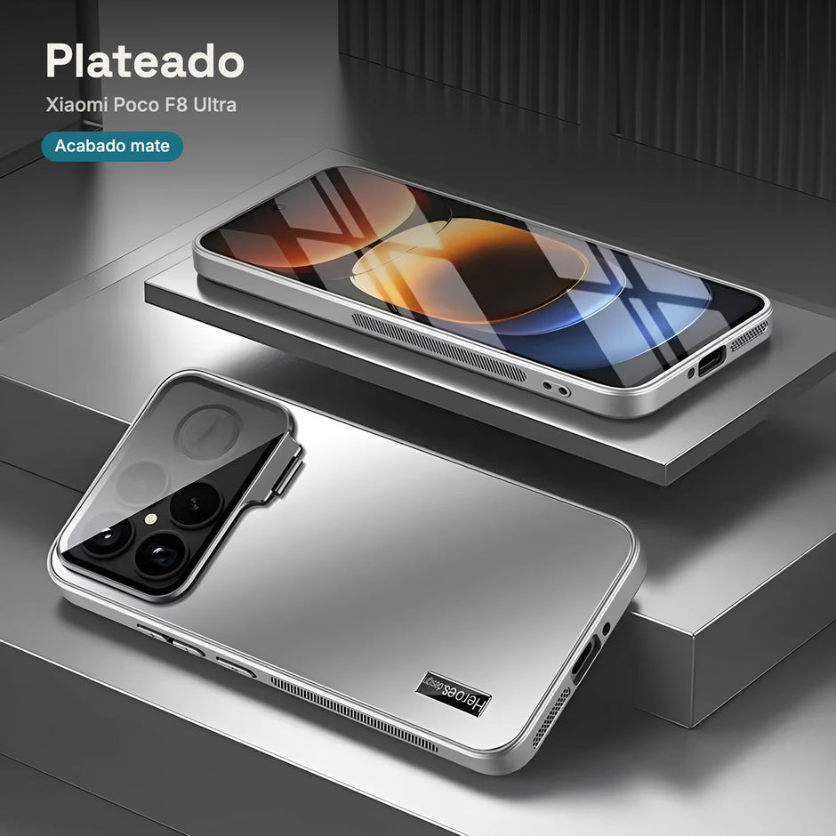 Case CamShield Natural Matte Xiaomi Poco F8 Ultra Plateado: acabado mate natural y marco de cámara con bisagra