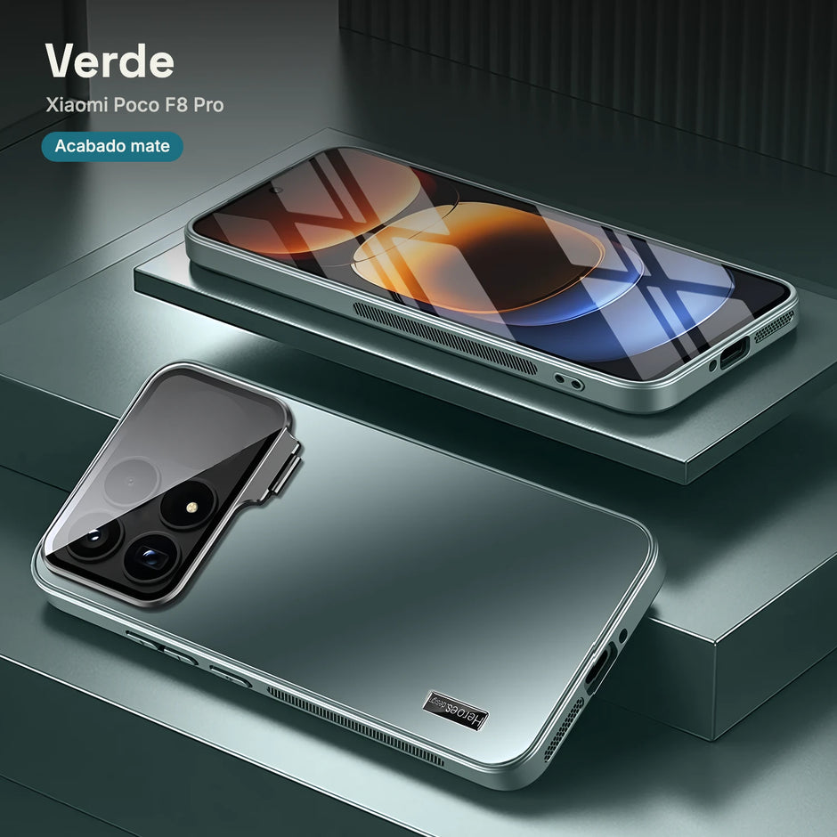 Case CamShield Natural Matte Xiaomi Poco F8 Pro Verde: acabado mate natural y marco de cámara con bisagra