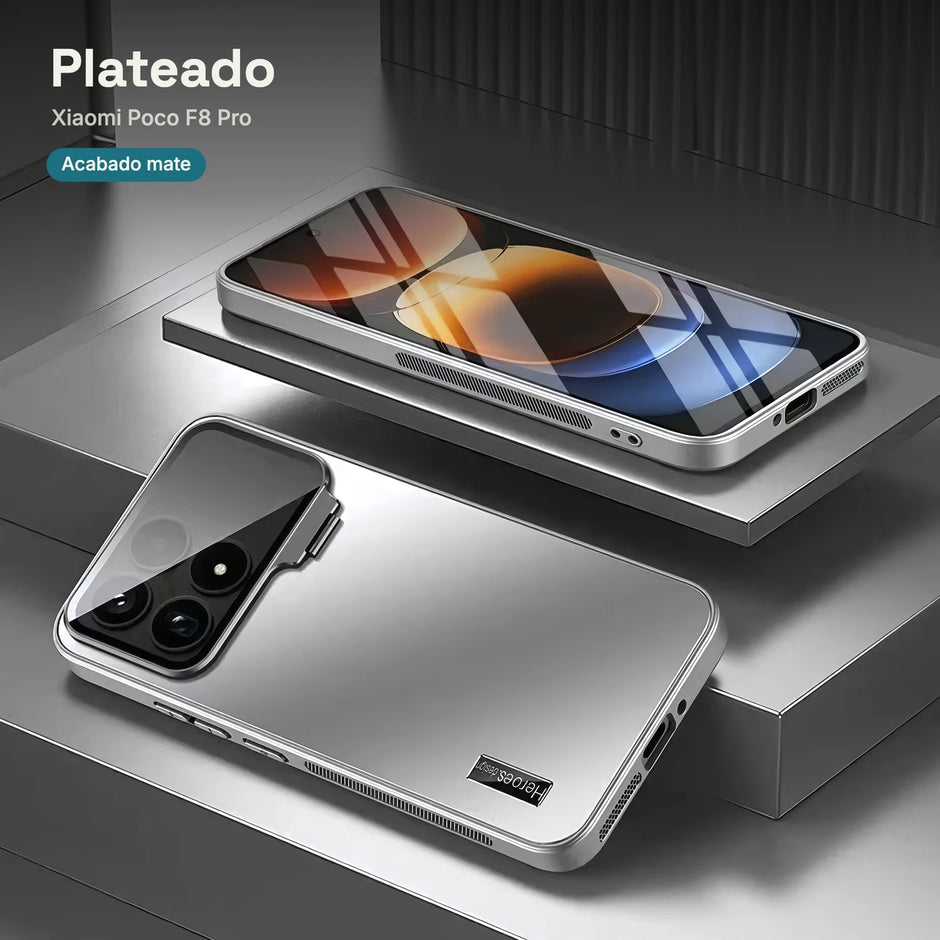 Case CamShield Natural Matte Xiaomi Poco F8 Pro Plateado: acabado mate natural y marco de cámara con bisagra