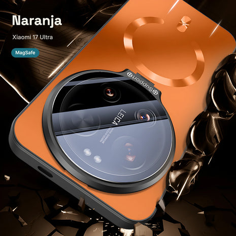 Case CamShield Aura MagSafe Xiaomi 17 Ultra Naranja: acabado metalizado con bordes negros y MagSafe