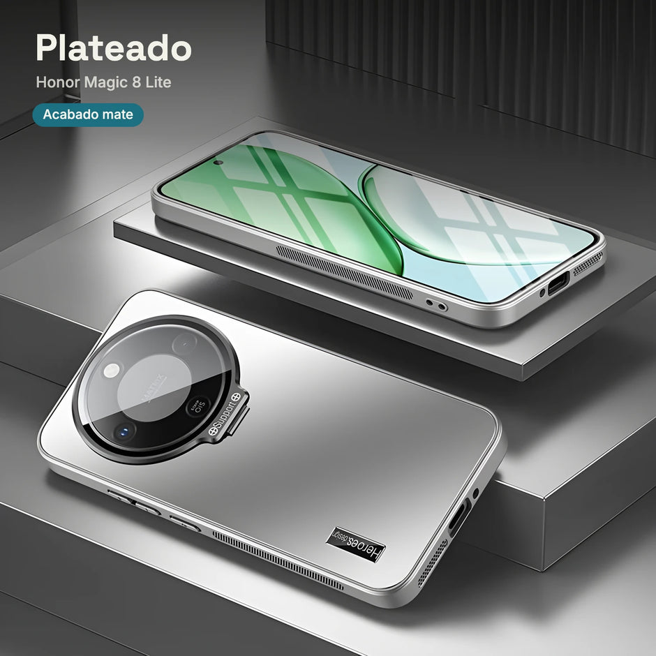 Case CamShield Natural Matte Honor Magic 8 Lite Plateado: acabado mate natural y marco de cámara con bisagra