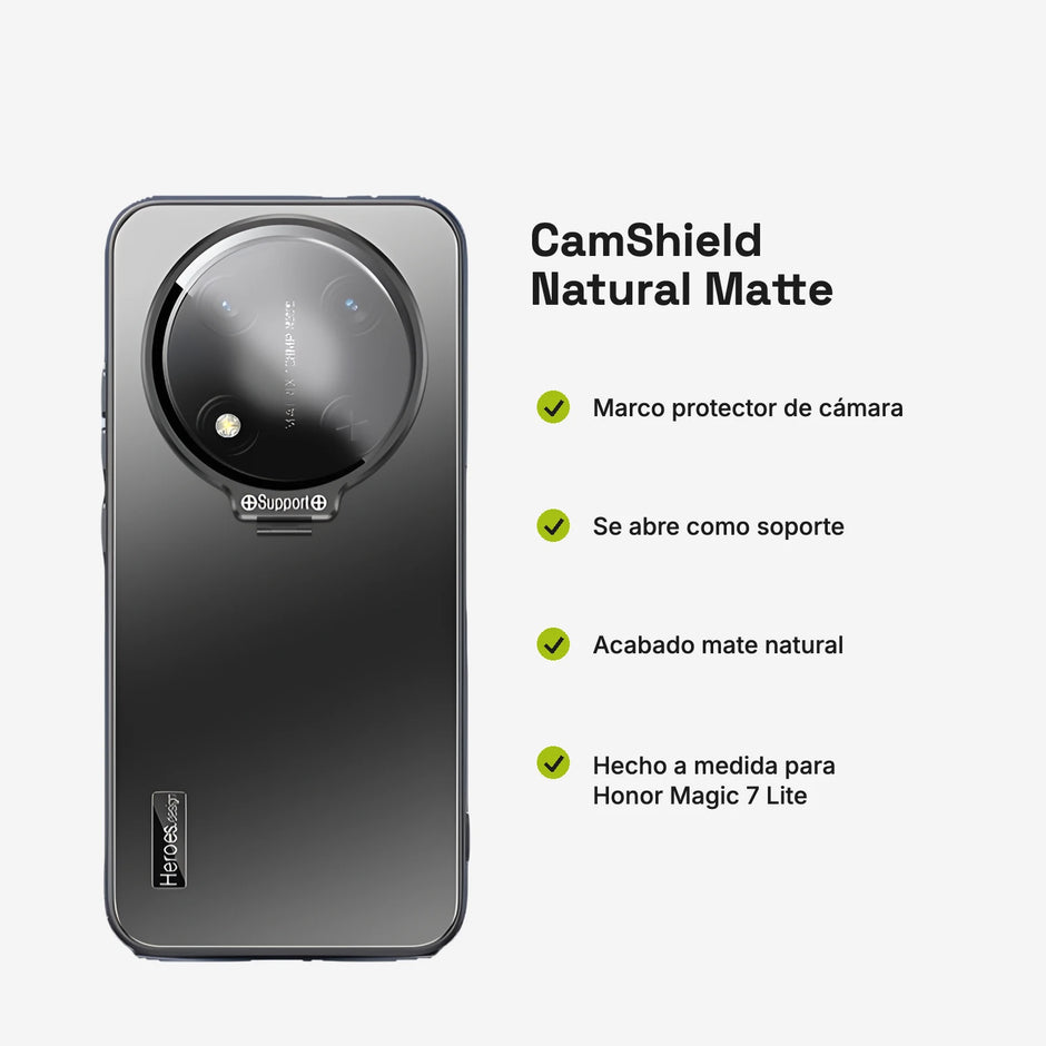 Case CamShield Natural Matte Honor Magic 7 Lite: marco protector de cámara, soporte, acabado mate, hecho a medida para Honor Magic 7 Lite