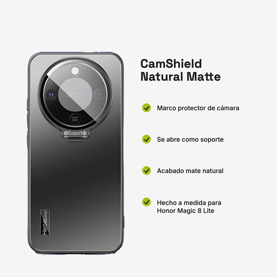 Case CamShield Natural Matte Honor Magic 8 Lite: marco protector de cámara, soporte, acabado mate, hecho a medida para Honor Magic 8 Lite