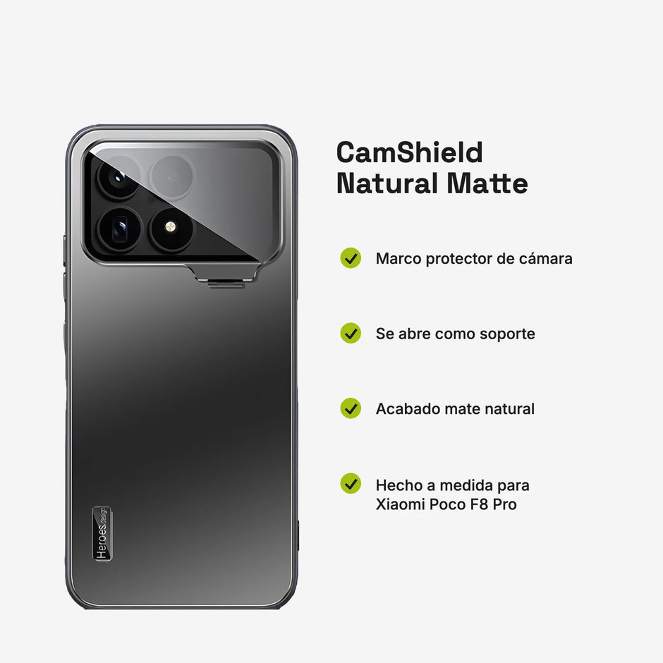 Case CamShield Natural Matte Xiaomi Poco F8 Pro: marco protector de cámara, soporte, acabado mate, hecho a medida para Xiaomi Poco F8 Pro