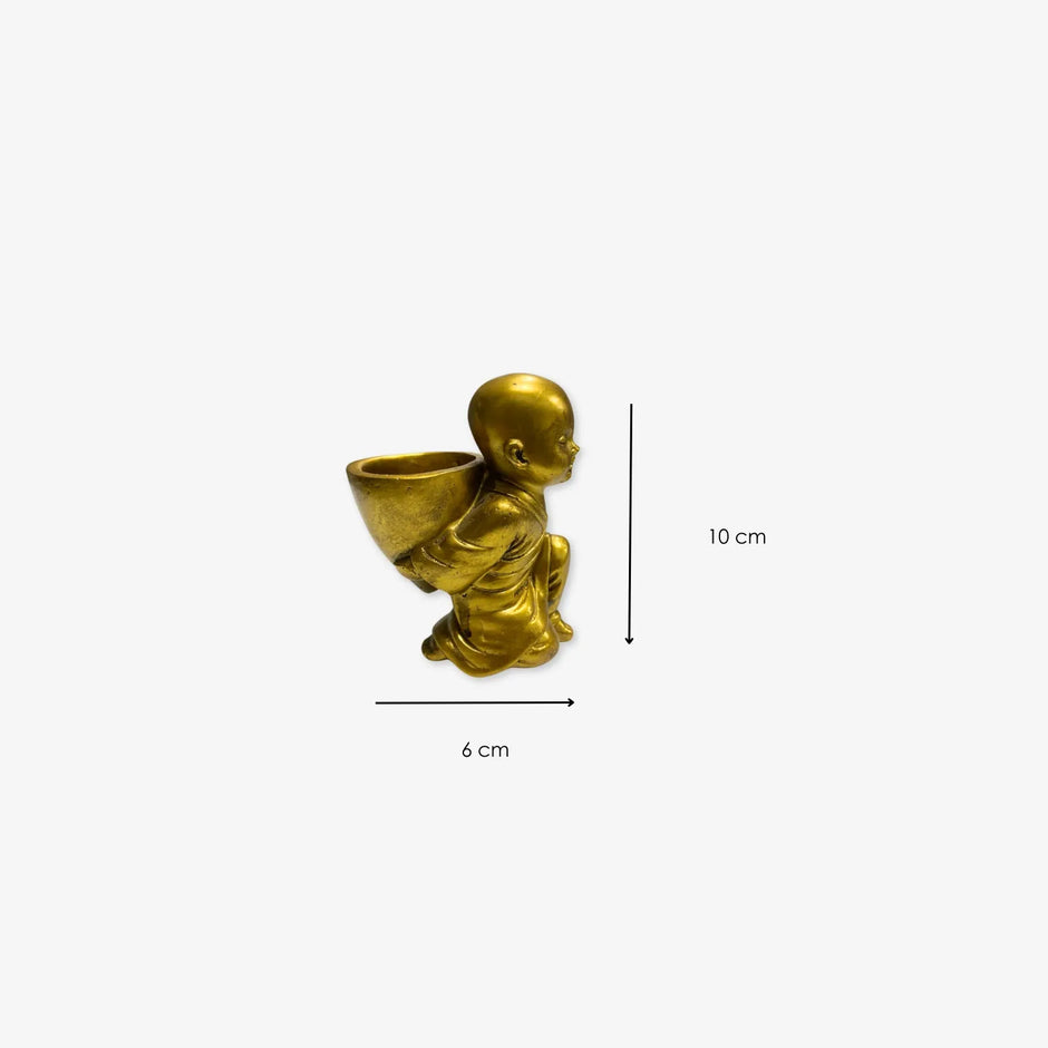 Monje Dorado Decorativo con Cuenco Zen