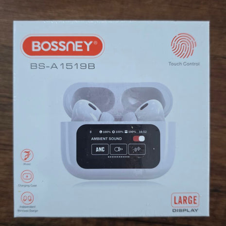 Audífonos Inalámbricos A9 Pro con Pantalla Táctil ANC ENC Blanco | BOSSNEY