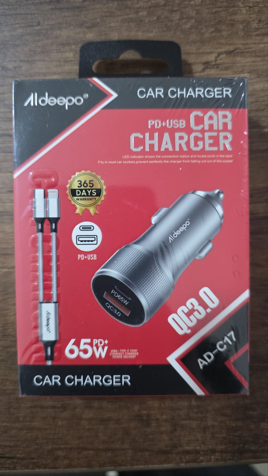 Cargador de Auto Aldeepo 65W Carga Rápida | Puerto PD Tipo C + USB QC 3.0