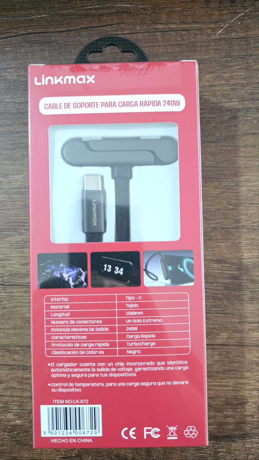 Cable de Carga Rápida 240W Linkmax con Soporte para Celular | USB-C 1.5M
