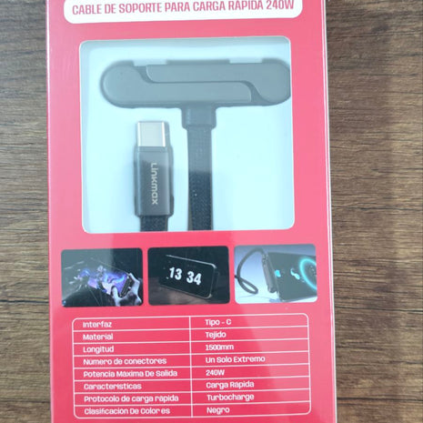 Cable de Carga Rápida 240W Linkmax con Soporte para Celular | USB-C 1.5M