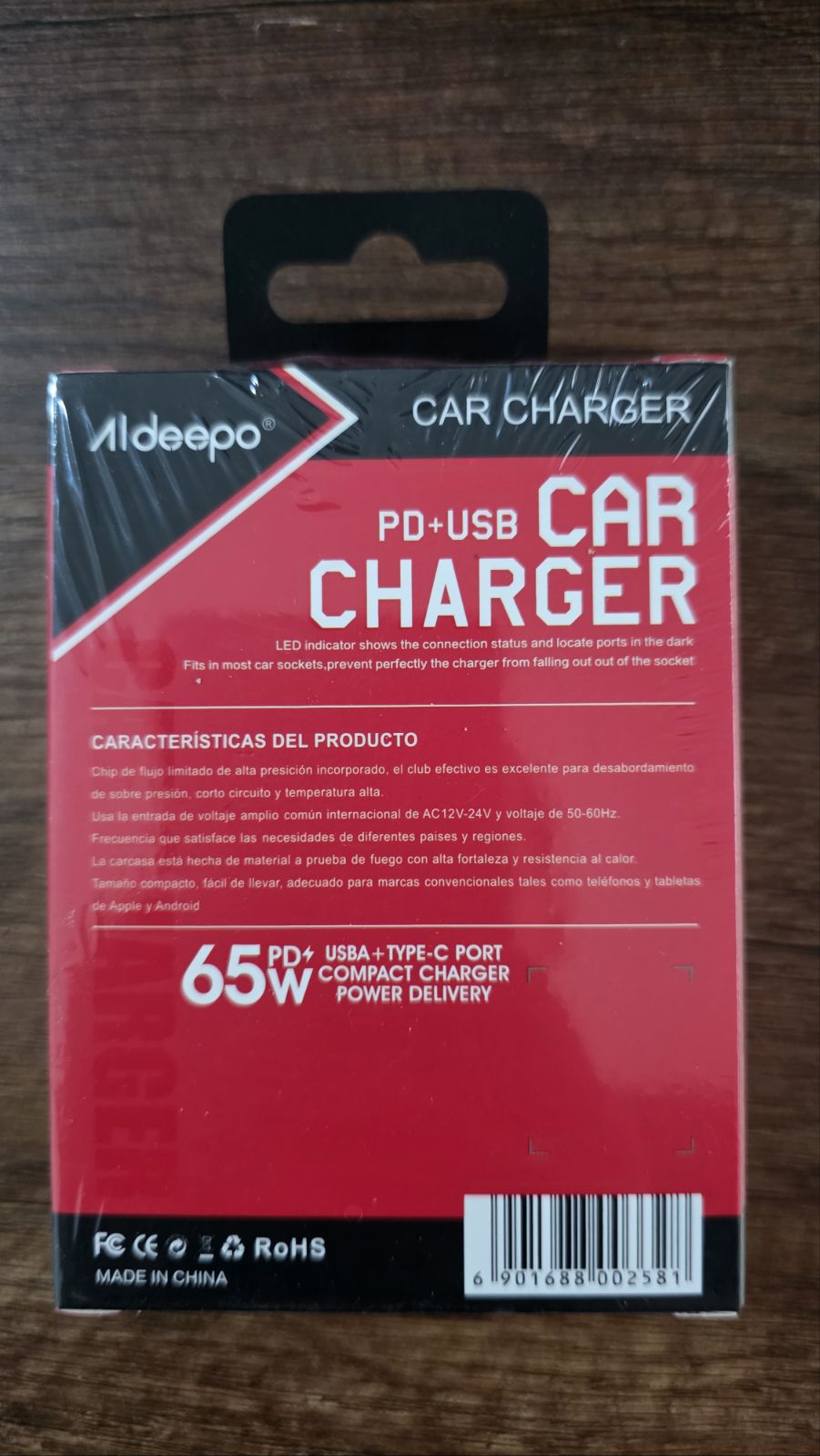Cargador de Auto Aldeepo 65W Carga Rápida | Puerto PD Tipo C + USB QC 3.0