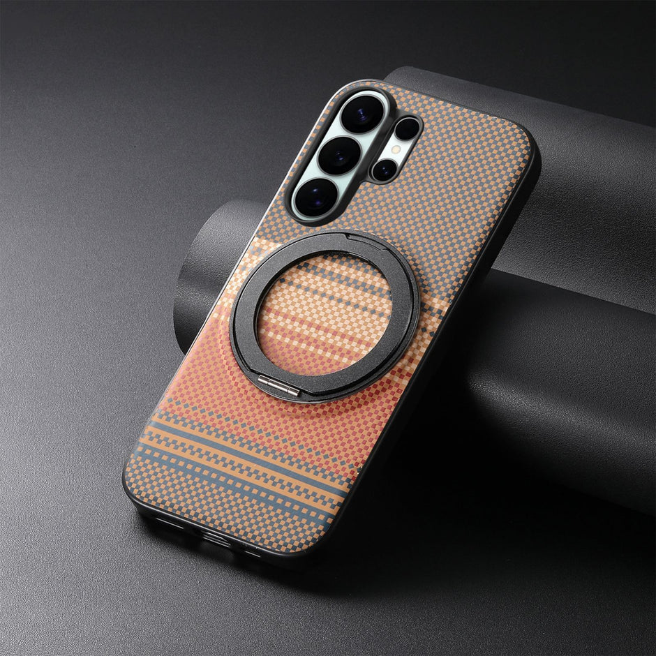 Case Diseño Fibra con Parante Giratorio S26 Ultra (Magsafe) | Marron