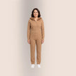 Conjunto Tejido Mujer con Capucha Peluche - Camel
