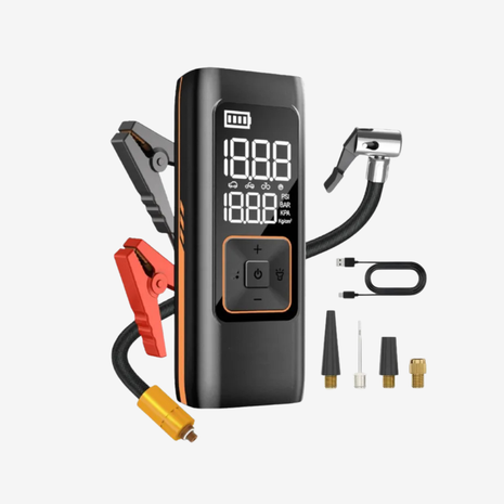Kit de Emergencia 5 en 1: Arrancador + Compresora de Aire 150PSI