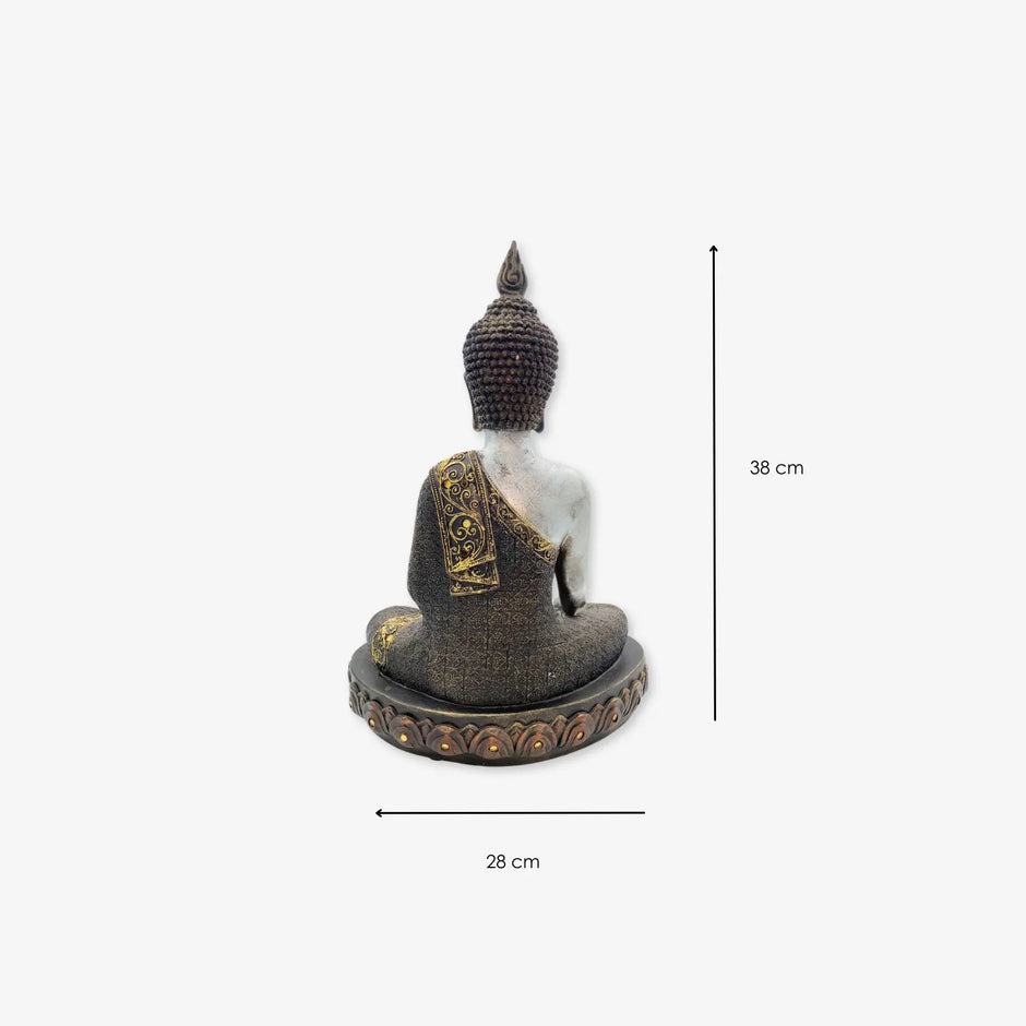 Estatua de Buda hindú de resina dorada y plateada