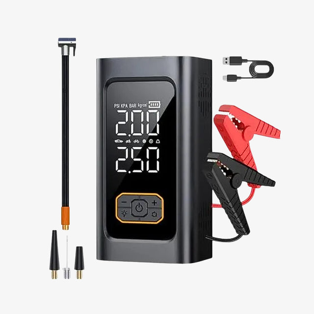 Kit de Emergencia 5 en 1: Arrancador + Compresora Digital Inteligente