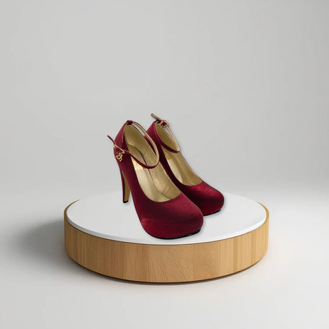 Tacones con correa para mujer con plataforma, punta redonda color vino