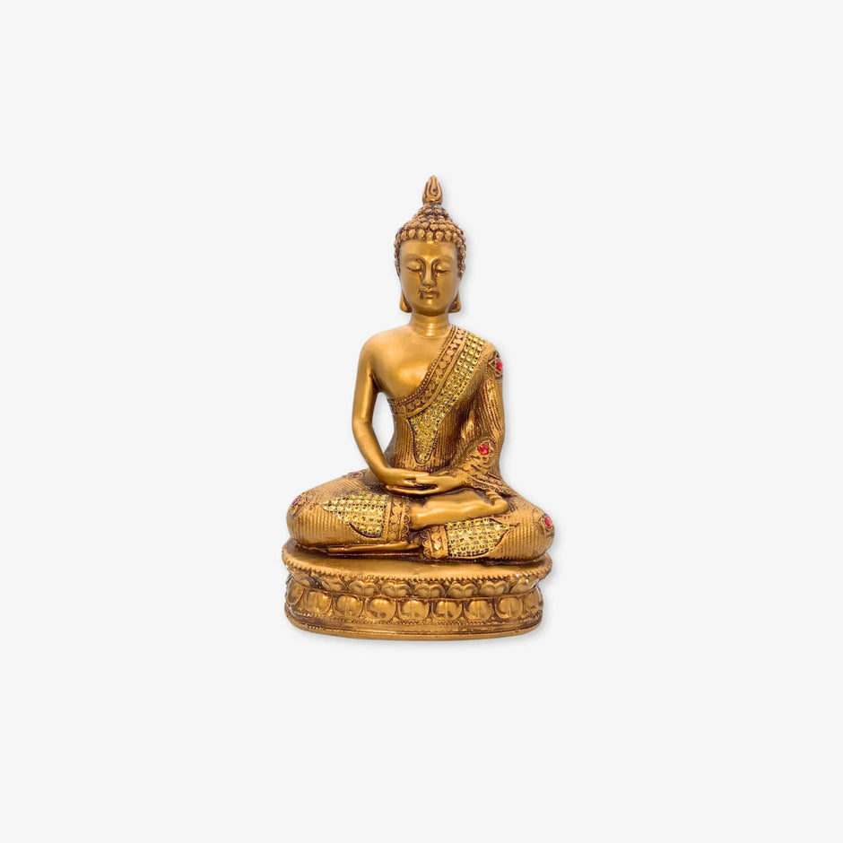 Figura de Buda Dorado con Base de Cerámica