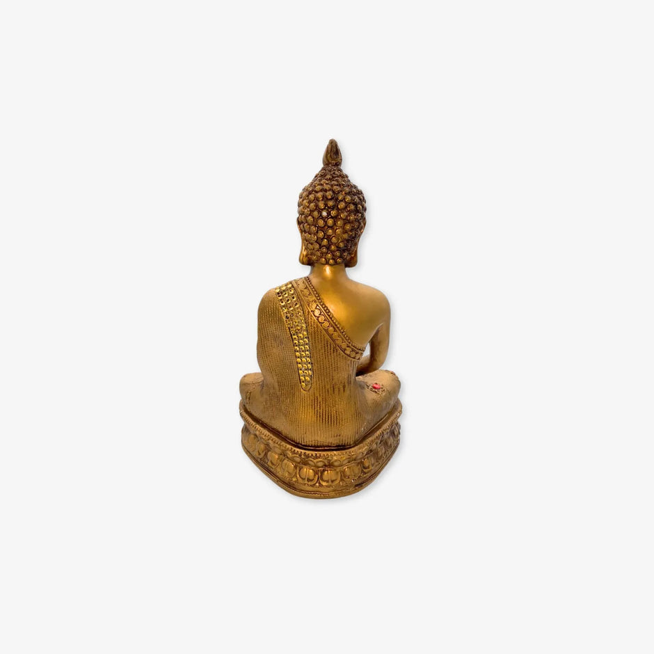 Figura de Buda Dorado con Base de Cerámica