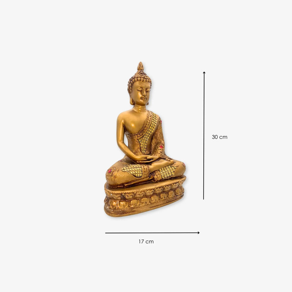 Figura de Buda Dorado con Base de Cerámica