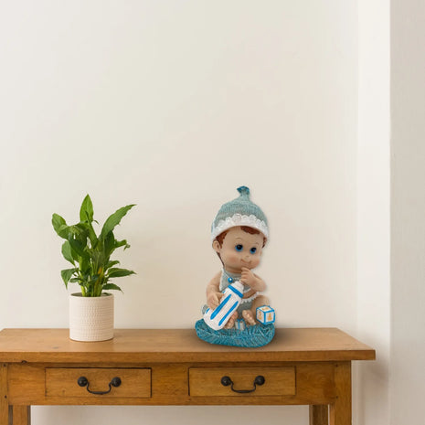 Figura de Resina de Bebé con Biberón y Alcancía