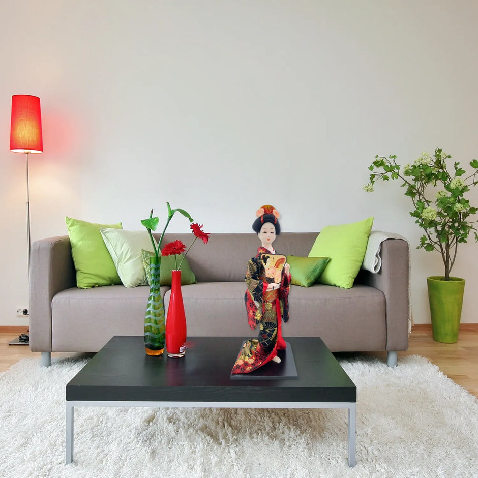 Escultura Muñeca japonesa  kimono, muñeca Maiko, soporte en la base para decoración del hogar