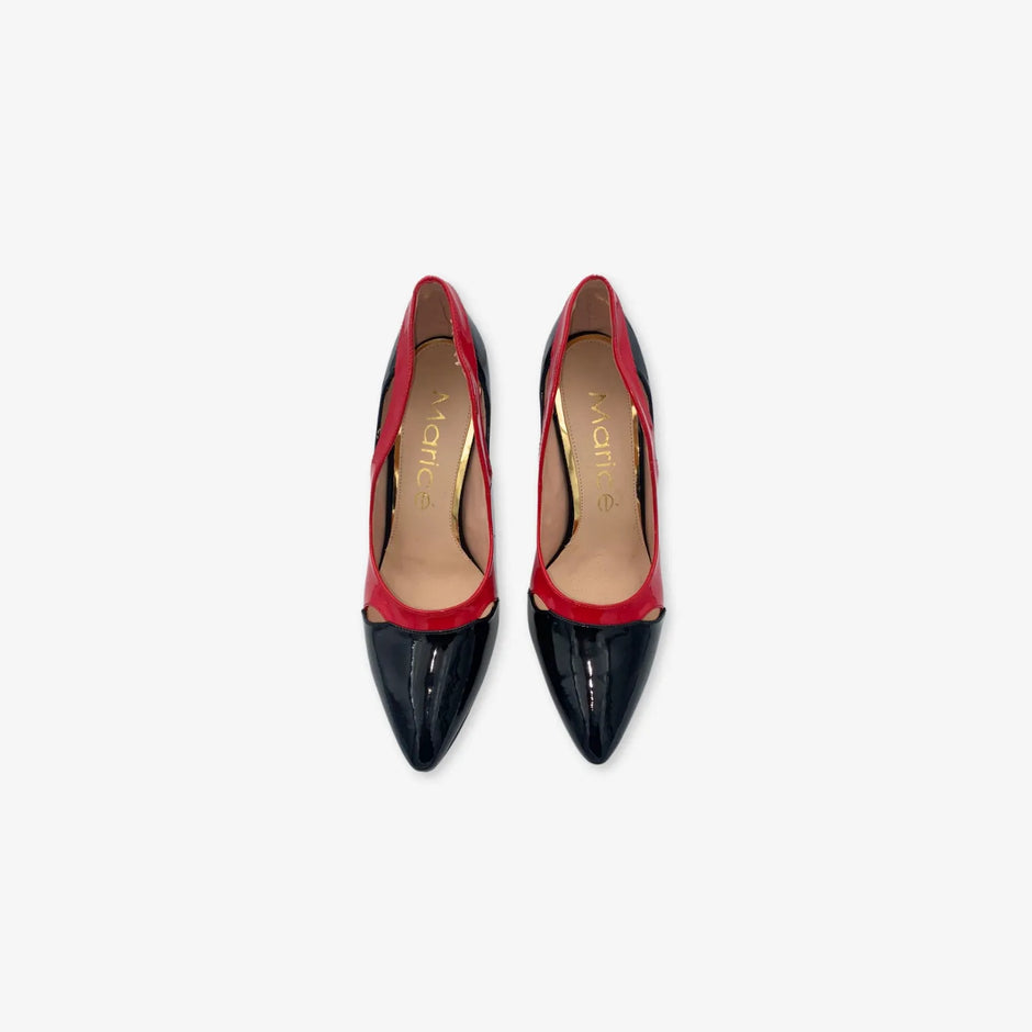 Tacones Charol Negro con Rojo en Punta