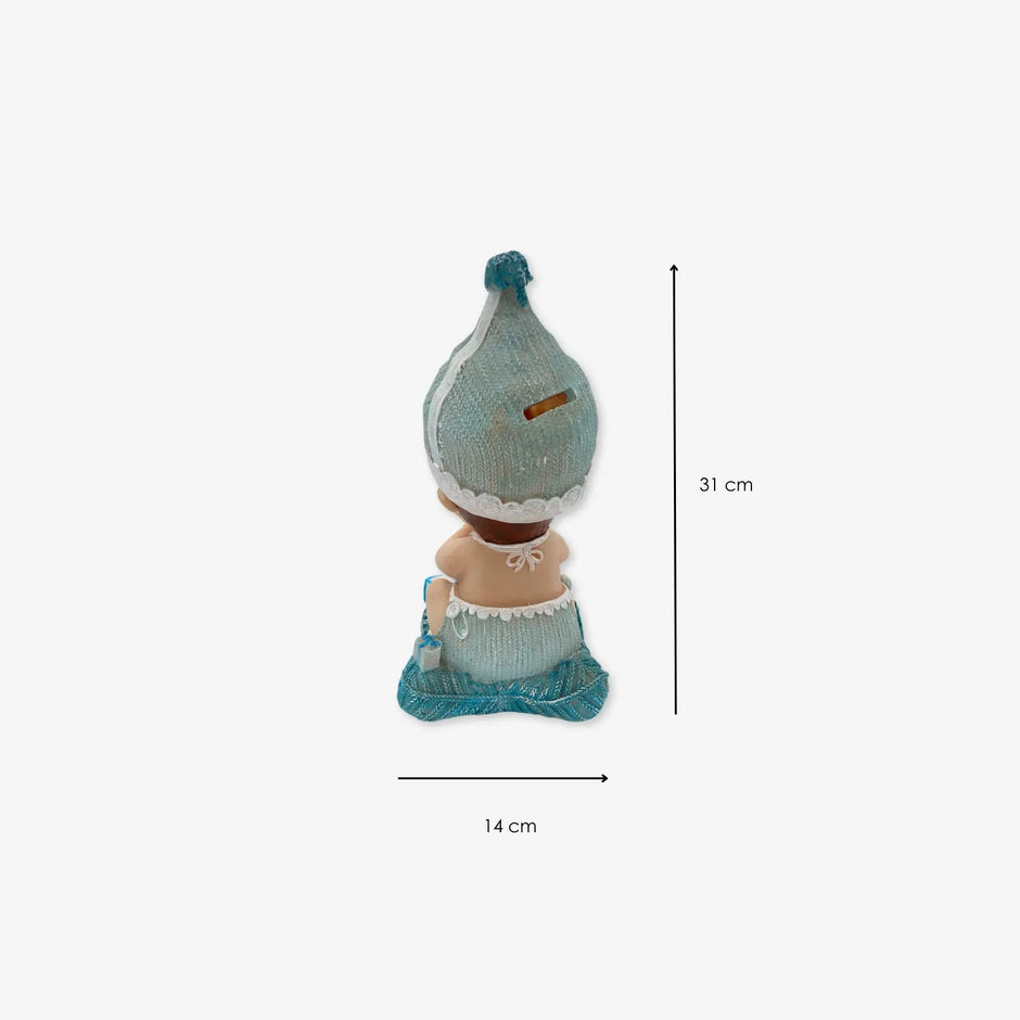 Figura de Resina de Bebé con Biberón y Alcancía