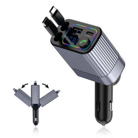 Cargador de Cigarrera 55W con Bluetooth y Cables Retráctiles - Carga Rápida