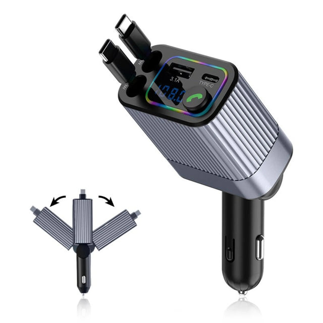 Cargador de Cigarrera 55W con Bluetooth y Cables Retráctiles - Carga Rápida