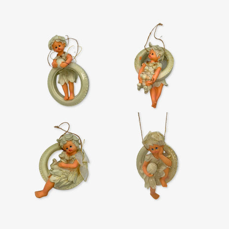 Set de 4 Ángeles colgante sobre llanta  de resina