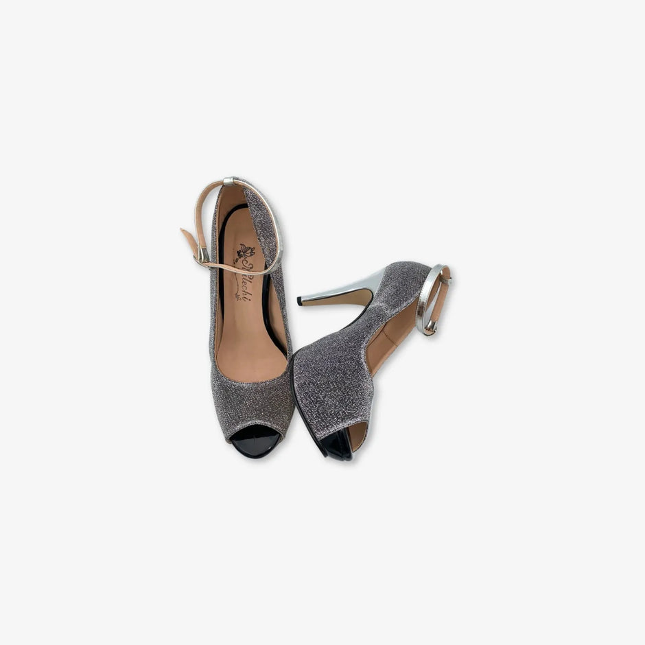 Tacones con correa para mujer con plataforma acabado de brillo