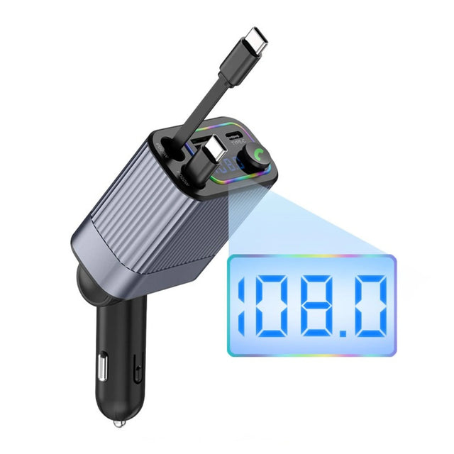 Cargador de Cigarrera 55W con Bluetooth y Cables Retráctiles - Carga Rápida