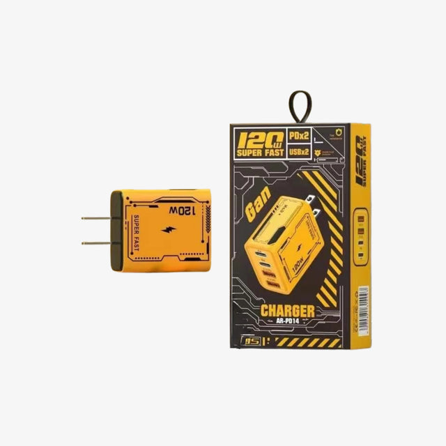 Cargador GAN 120W con puertos USB-C/USB-A