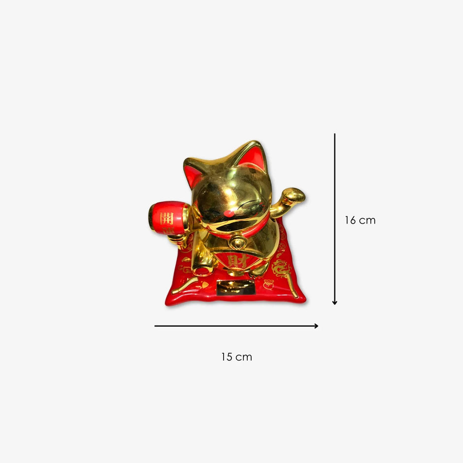 Gato de la suerte Solar color Dorado de plastico