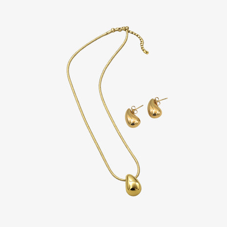 Set de Collar y Aretes Gota Minimalista Estilo Chunky