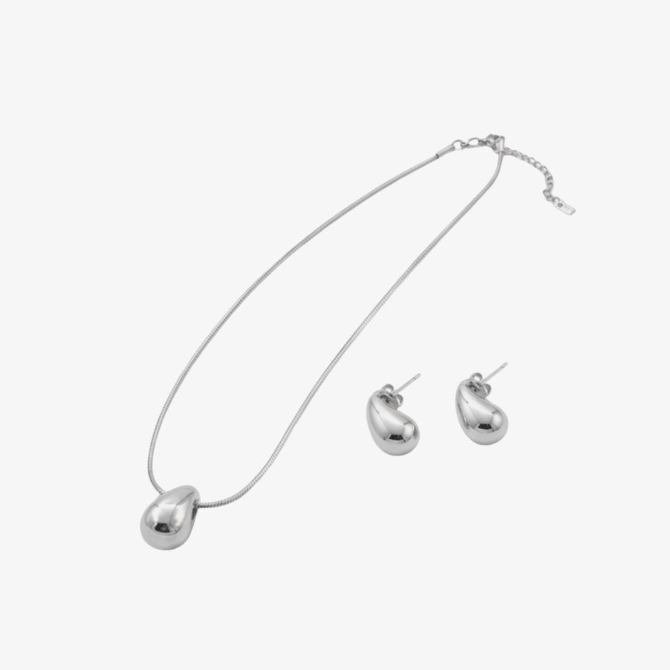 Set de Collar y Aretes Gota Minimalista Estilo Chunky