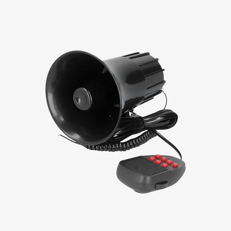 Sirena para Auto de 7 Tonos con Megáfono – Sistema de Perifoneo 100W y Micrófono PA