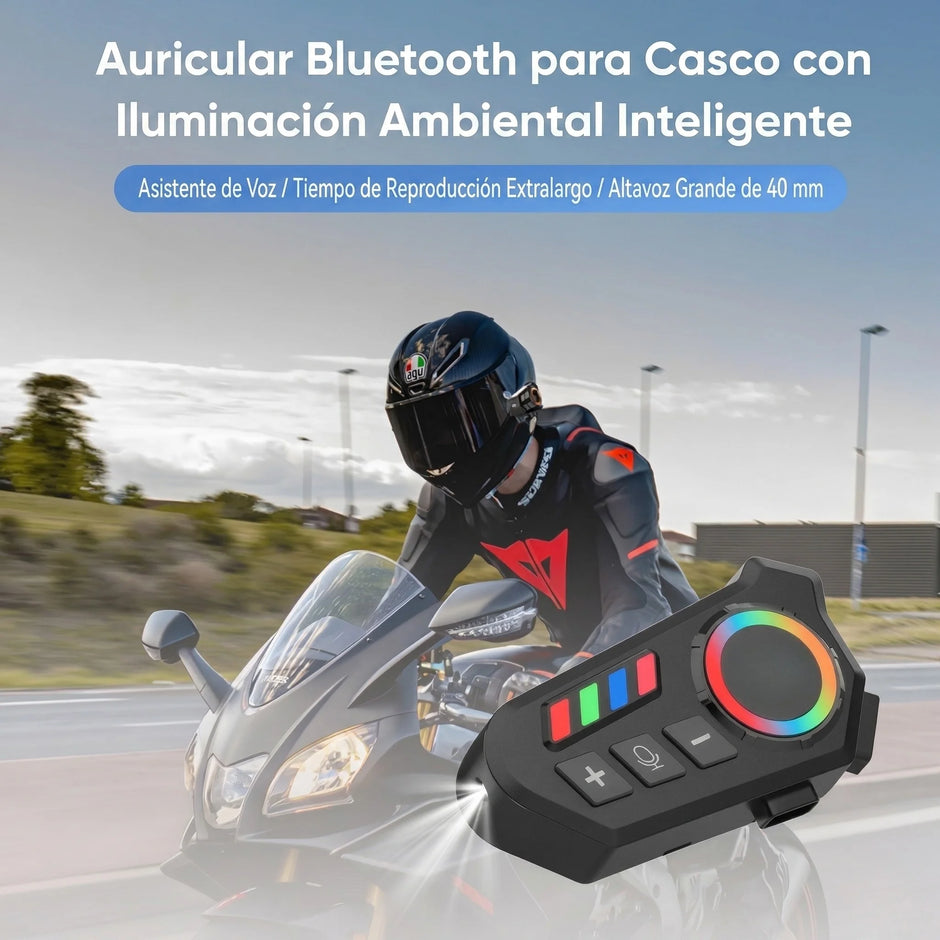 Audífono para Casco con Iluminación 40 H RGB Bluetooth 6.0 y Sonido HD | BOSSNEY
