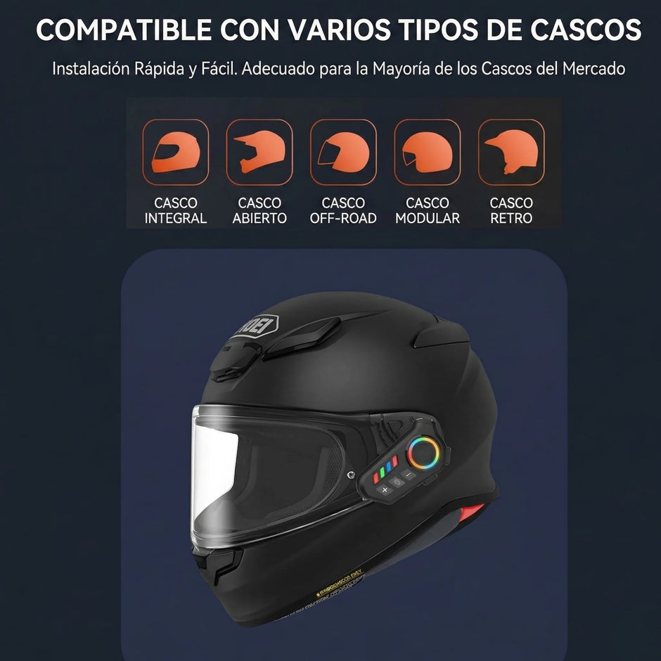 Audífono para Casco con Iluminación 40 H RGB Bluetooth 6.0 y Sonido HD | BOSSNEY