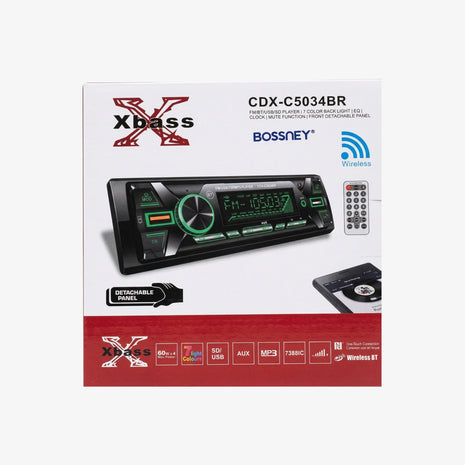 Autoradio BOSSNEY Bluetooth Xbass y Control para Auto y Mototaxi (Panel Desmontable) ( RGB Luces 7 colores)
