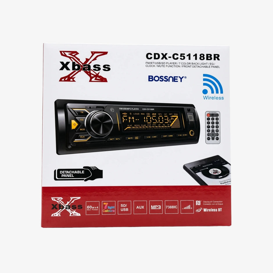 Autoradio para Auto Bossney: Bluetooth, Panel Desmontable, 7 Colores LED