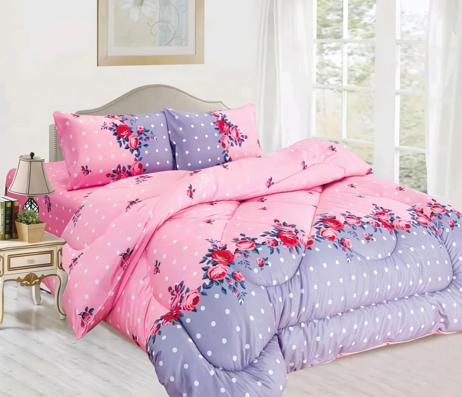 Cubrecama + Juego de Sábanas + Fundas Acolchadas Floral para Mujer