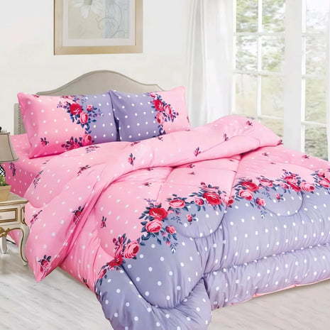 Cubrecama + Juego de Sábanas + Fundas Acolchadas Floral para Mujer