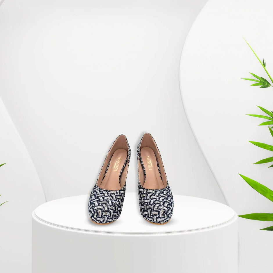 Tacones para mujer de noche brillante  Color Blanco con detalles Negros