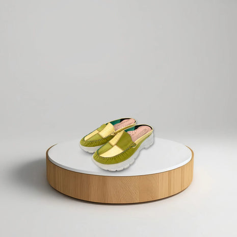 Zapatos Mocasin con plataforma verde y amarillo