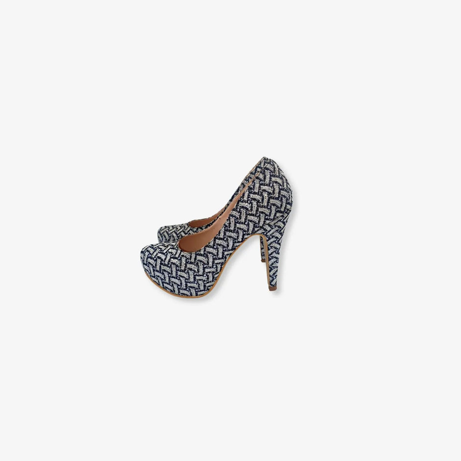 Tacones para mujer de noche brillante  Color Blanco con detalles Negros