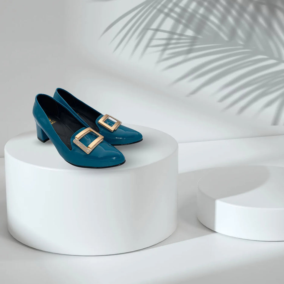 Tacones charoles para mujer con detalle color Teal azul