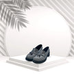 Zapato Mocasin Charol con Detalles color Gris Cromado para Mujer